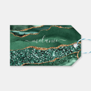 Étiquettes-cadeau Green Gold Parties scintillant Emerald Custom Name