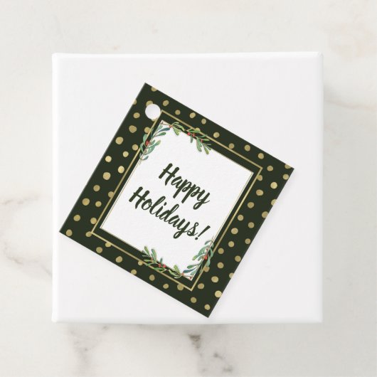 Étiquettes Cadeau Green & Gold Snow Holiday Festive (En situation)