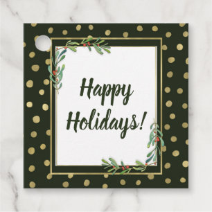 Étiquettes Cadeau Green & Gold Snow Holiday Festive