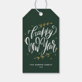 Étiquettes-cadeau Green Happy New Year Modern Calligraphy Wreath (Dos)
