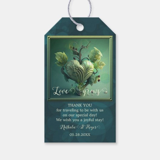 Étiquettes-cadeau Green Heart Love Grows Mariage Favor Merci (Devant)