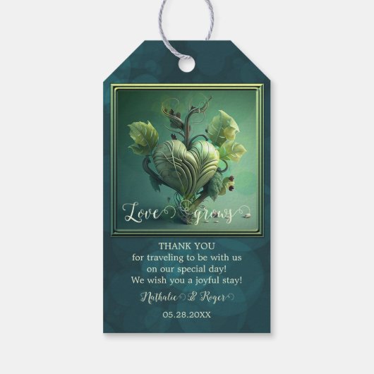 Étiquettes-cadeau Green Heart Love Grows Mariage Favor Merci (Dos)