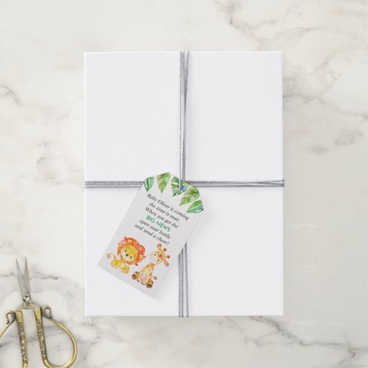 Étiquettes-cadeau Green Jungle Animaux Baby shower Mini bouteille Fa (Avec de la ficelle)
