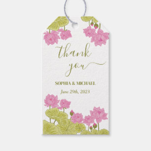 Étiquettes-cadeau Green Lotus Lily Flowers Mariage Indien