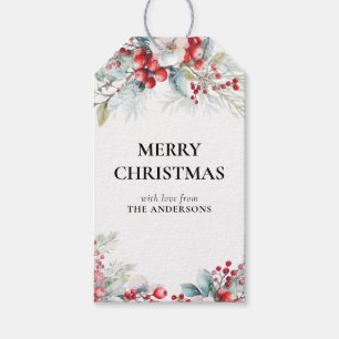 Étiquettes-cadeau Green Modern Elegant Holly Berries Noël