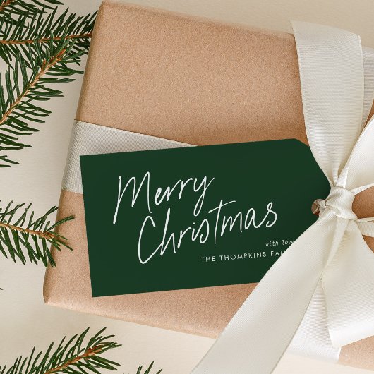 Étiquettes-cadeau Green Modern Simple Script Joyeux Noël