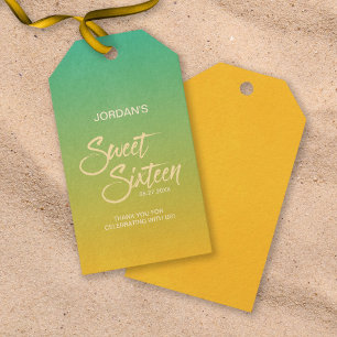 Étiquettes-cadeau Green & Orange Beach Sweet 16 Merci d'anniversaire