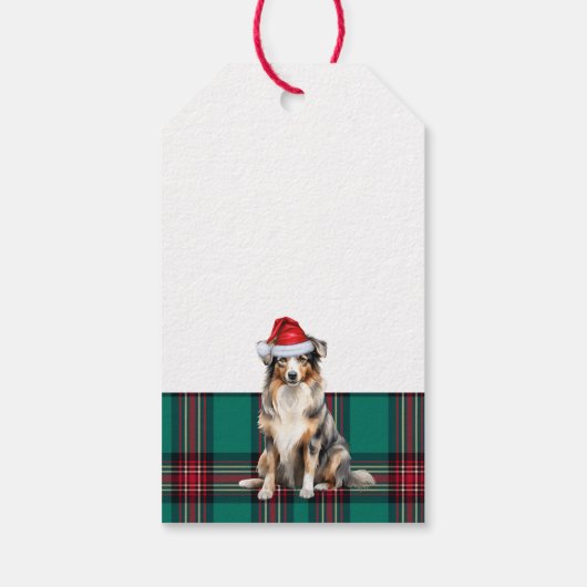 Étiquettes-cadeau Green Plaid et Australian Shepherd Christmas Dog (Dos)