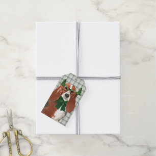 Étiquettes-cadeau Green Plaid et Basset Hound Amoureux des chiens No