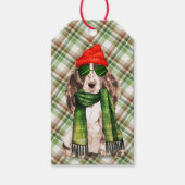 Étiquettes-cadeau Green Plaid et Cocker Spaniel Chien Noël (Devant)