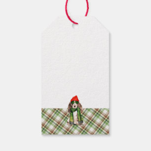 Étiquettes-cadeau Green Plaid et Cocker Spaniel Chien Noël
