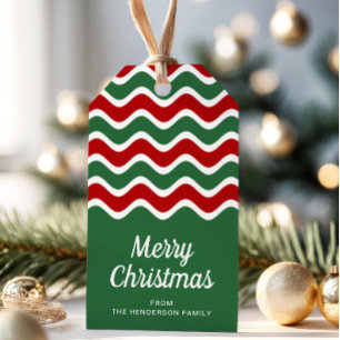 Étiquettes-cadeau Green Red Stripes Joyeux Noël