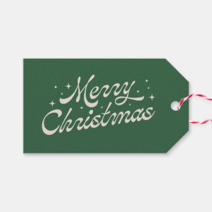 Étiquettes-cadeau Green Retro Script Joyeux Noël