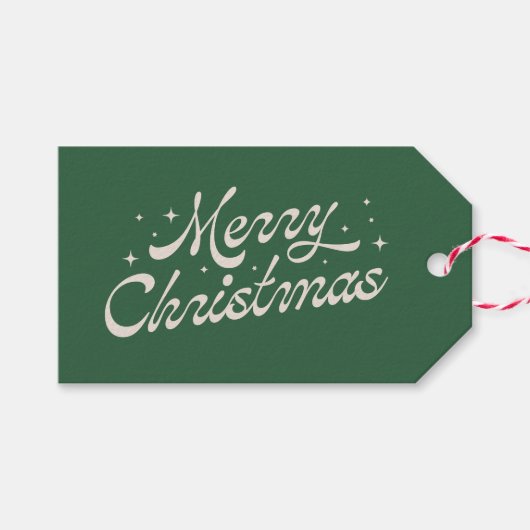 Étiquettes-cadeau Green Retro Script Joyeux Noël (Devant (Horizontal))