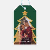Étiquettes-cadeau Green Shiny Christmas Tree Personalized Photo (Dos)