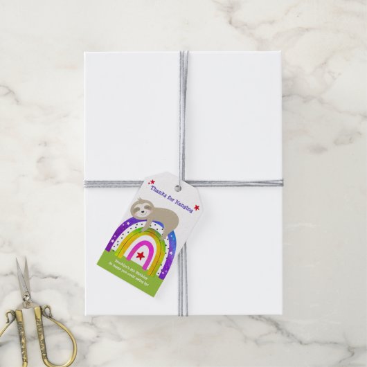 Étiquettes-cadeau Green Sloth Boho Arc en ciel Merci d'anniversaire  (Avec de la ficelle)