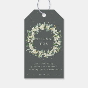 Étiquettes-cadeau Green Snowberry+Eucalyptus Merci Wedding shower
