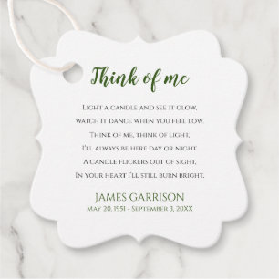 Étiquettes Cadeau Green Think Of Me Célébration de la bougie de vie