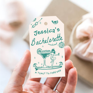 Étiquettes-cadeau Green Whimsical Main dessinée Funky Bachelorette