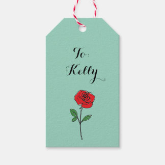 Étiquettes-cadeau Green Whimsical Sketched Red Rose