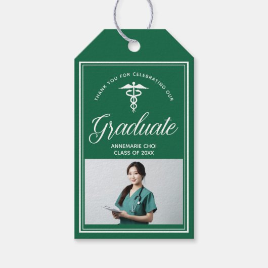Étiquettes-cadeau Green White Médicale School Photo Party (Devant)