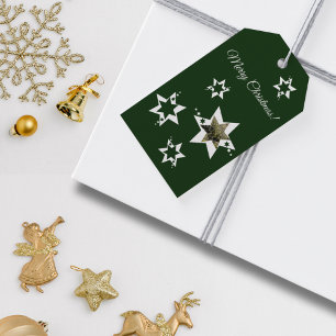 Étiquettes-cadeau Green & White Stars Joyeux Noël Photo personnalisé