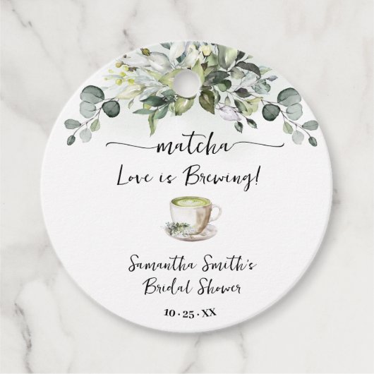 Étiquettes Cadeau Greenery Matcha Love is Brewing Tea Bridal Shower (Devant)