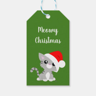 Étiquettes-cadeau Grey Meowy Christmas Kitty Tags cadeaux