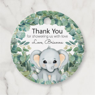 Étiquettes Cadeau Gris bébé éléphant verdure Baby shower Merci
