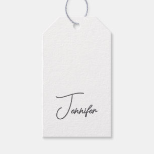 Étiquettes-cadeau Gris Blanc Moderne Minimaliste Écriture Manuscrite