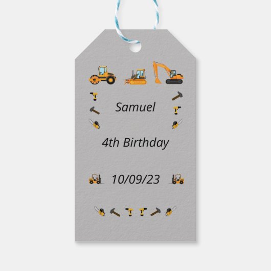 Étiquettes-cadeau Gris Construction Garçon Anniversaire Bilingue Mer (Dos)