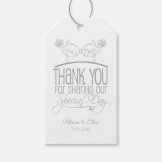 Étiquettes-cadeau Gris Gris Baiser Oiseaux Mariage Merci Tags