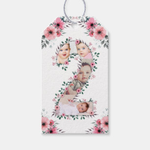 Étiquettes-cadeau Gros 2e anniversaire fille photo Collage Fleur ros