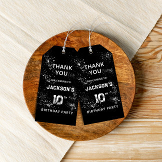Étiquettes-cadeau Grunge Paint Splatter Black & White Thank You