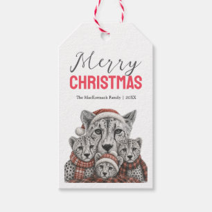 Étiquettes-cadeau Guépard personnalisé Joyeux Noël Famille mignonne