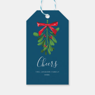 Étiquettes-cadeau Gui turquoise de fête de Noël