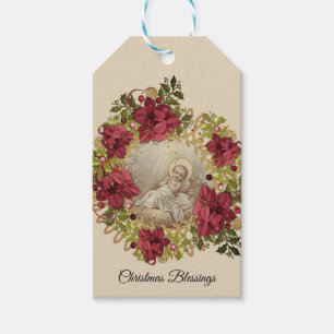Étiquettes-cadeau Guirlande religieuse florale de Noël de Jésus de
