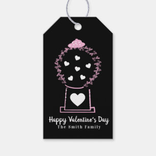 Étiquettes-cadeau Gumball coeurs flottants Saint-Valentin Noir
