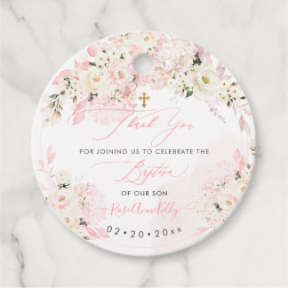 Étiquettes Cadeau H2 Hortensias Roses Crème Baptême Remerciements