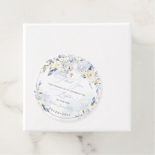 Étiquettes Cadeau H2 Hydrangeas Roses Baptême Merci (En situation)