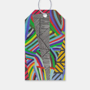 Étiquettes-cadeau hachures colorées et collage en chevron