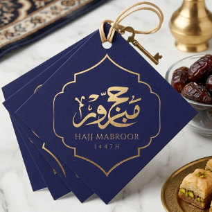 Étiquettes Cadeau Hajj Mabroor Calligraphie arabe élégante en or sur