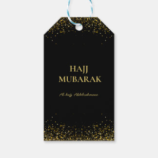 Étiquettes-cadeau Hajj Moubarak noir élégant en or