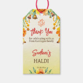 Étiquettes-cadeau Haldi marigolds cloches mariage indien merci (Devant)