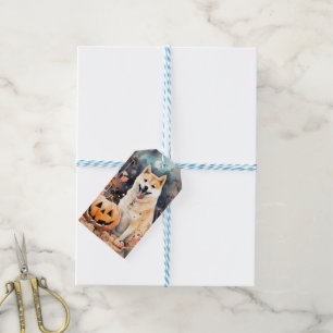 Étiquettes-cadeau Halloween Akita Avec Peur Citrouille