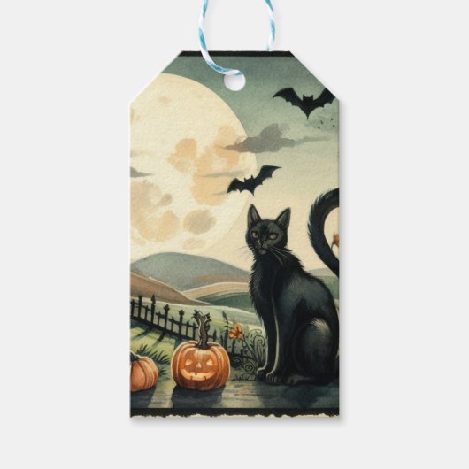 Étiquettes-cadeau Halloween/Automne/Automne/citrouille/chat (Devant)