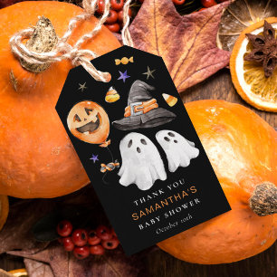 Étiquettes-cadeau Halloween Baby shower Merci noir