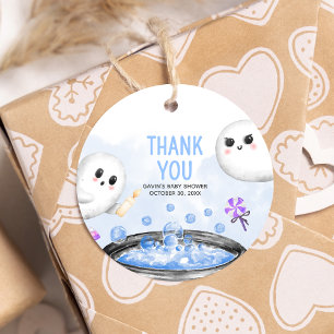 Étiquettes Cadeau Halloween Bleu C'est un Baby shower garçon ronde
