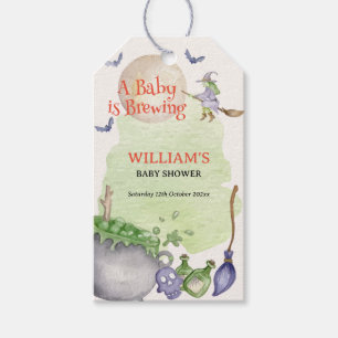 Étiquettes-cadeau Halloween Cauldron Baby brasse une douche