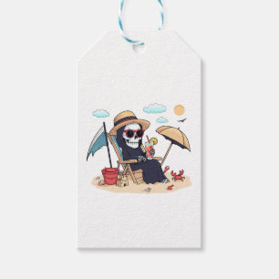 Étiquettes-cadeau Halloween en été – Faucheuse sur la plage